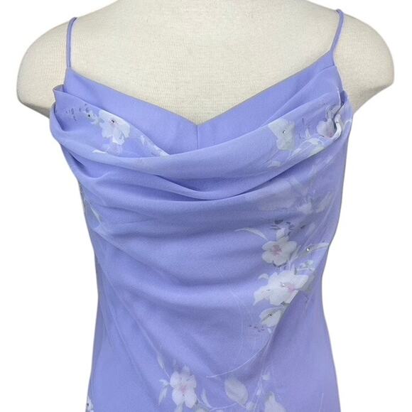 Vintage 90s CHELSEA NITES Purple Floral Chiffon Prom Dress (6) Rhinestone Fairy - Picture 2 of 8